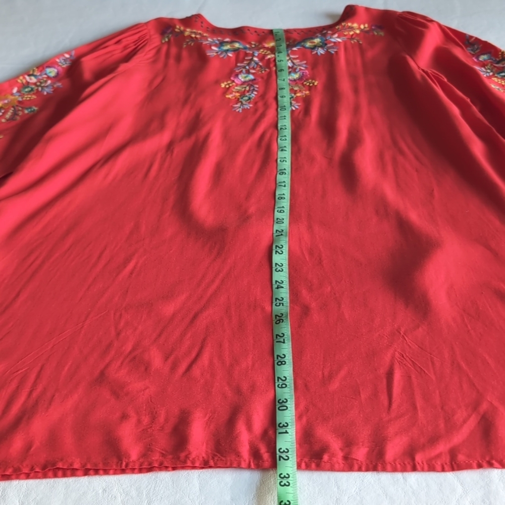 Umgee Red Peasant Embroidered Tunic Top Mini Dress Women's Size Small - Picture 7 of 9